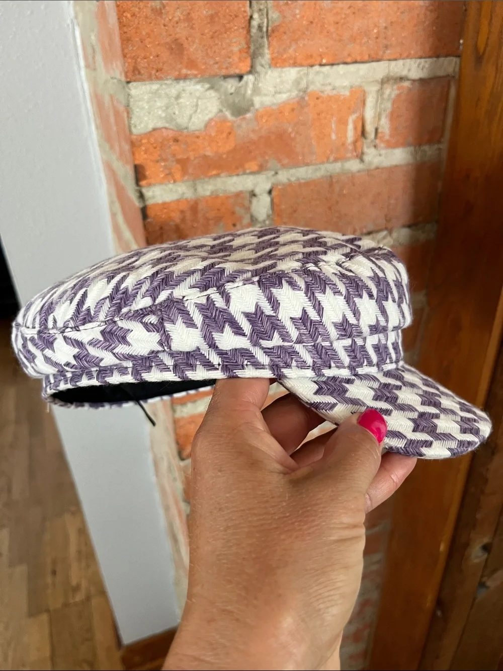 Purple & White Houndstooth Baker Boy Cap